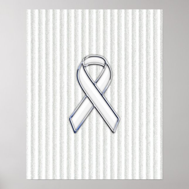 White on White Ribbon Awareness Stripes Poster (Front)