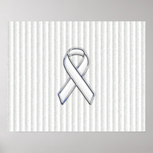 White on White Ribbon Awareness Stripes Poster
