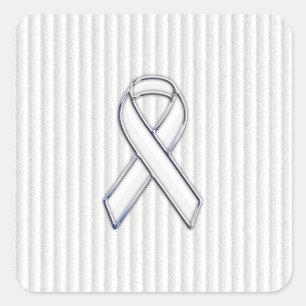 White on White Ribbon Awareness Stripes Square Sticker