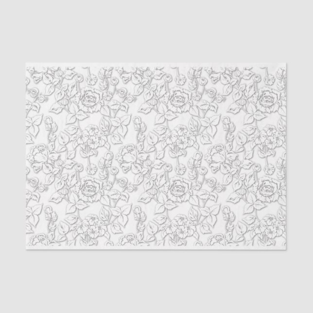 White on White Rose Modern Damask Floral Tissue Paper (Front)