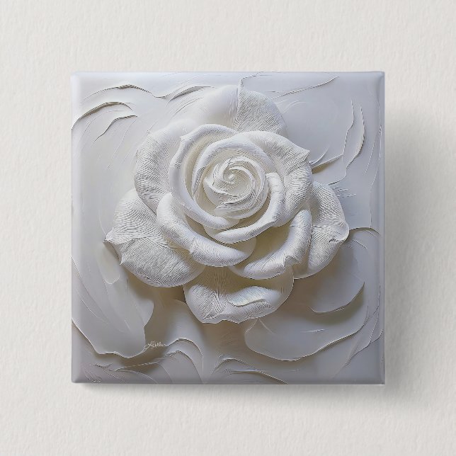 White On White - Sculpted Rose 15 Cm Square Badge (Front)
