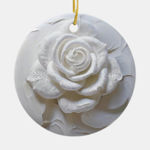 White On White - Sculpted Rose Ceramic Tree Decoration