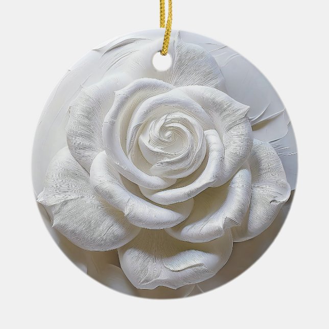 White On White - Sculpted Rose Ceramic Tree Decoration (Front)