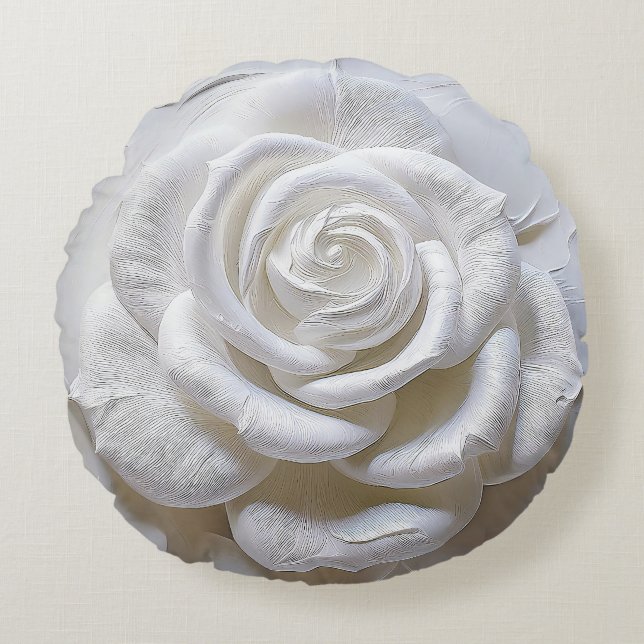 White On White - Sculpted Rose Round Cushion (Front)