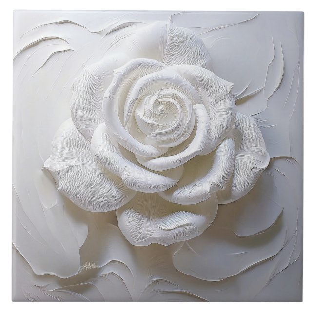 White On White - Sculpted Rose Tile (Front)