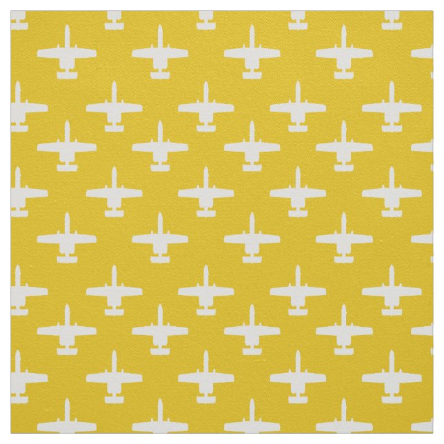 White on Yellow A-10 Warthog Attack Jet Pattern Fabric (Swatch)