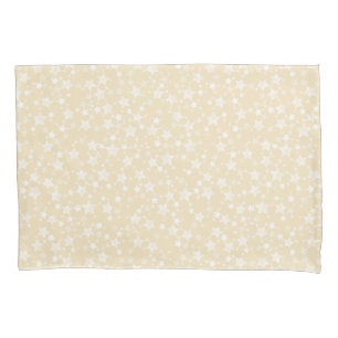 White on Yellow Lino Print Stars Pattern Pillowcase