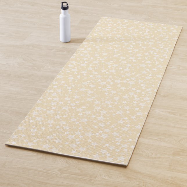 White on Yellow | Lino Print Stars Pattern Yoga Mat (In Situ)