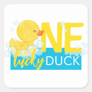 White One Lucky Duck 1st Birthday Party Square Sticker