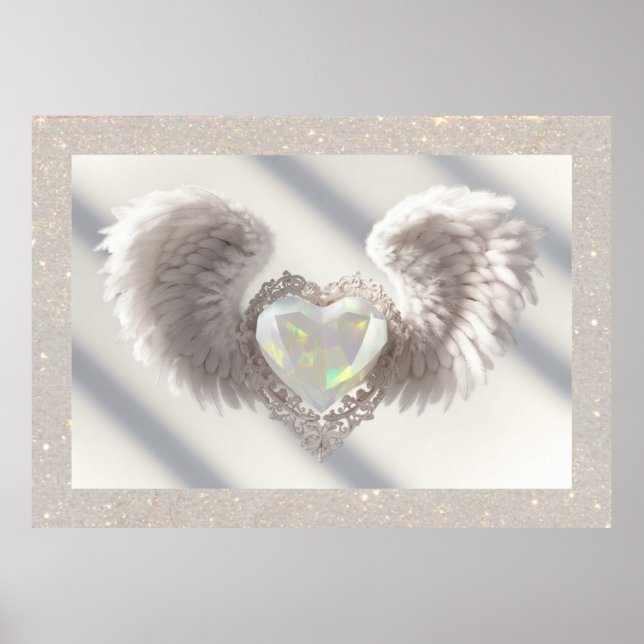*~*~ White Opal Heart Angel Wings  AP78 Poster (Front)