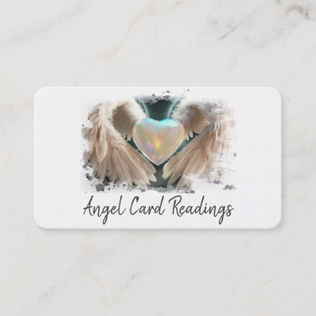 *~* White Opal Heart Gold Angel Wings AP78 QR Business Card (Front)