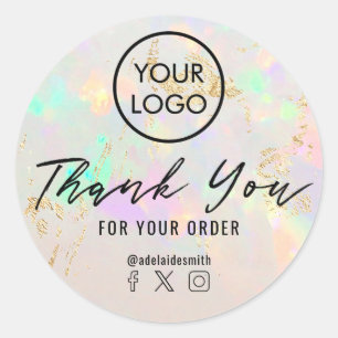 white opal inspired texture thank you classic round sticker