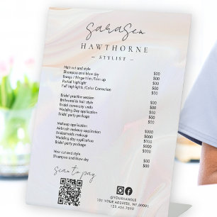 White Opal Price List Holographic Scan to Pay QR Pedestal Sign
