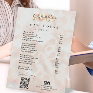 White Opal Price List Rose Gold Scan to Pay QR Pedestal Sign
