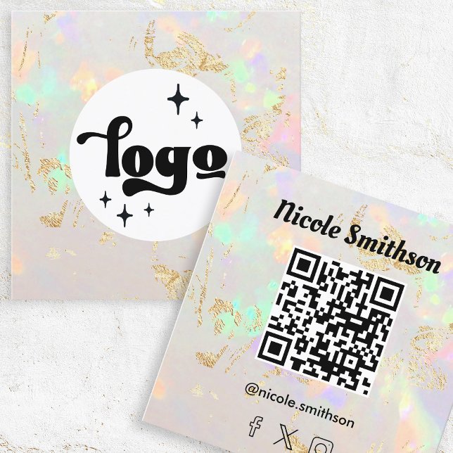 white opal  qr code square business card (Creator Uploaded)