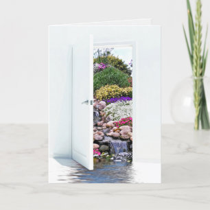 White Open Door with Garden Sympathy Card