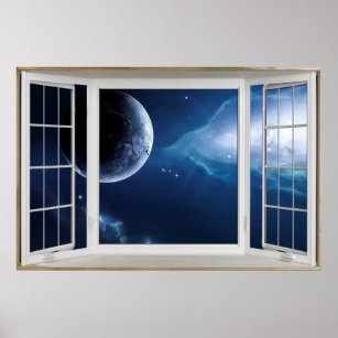 White Open Window Illusion of the Universe Poster