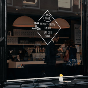 White Opening Times Bussinnes Logo  Window Cling