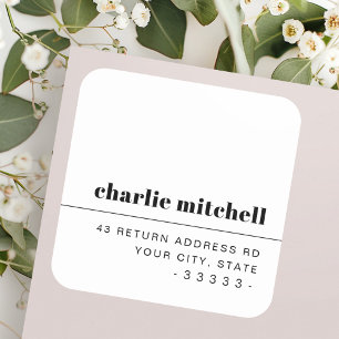White or any color minimal modern return address square sticker
