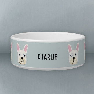 White or Cream French Bulldog Name Bowl
