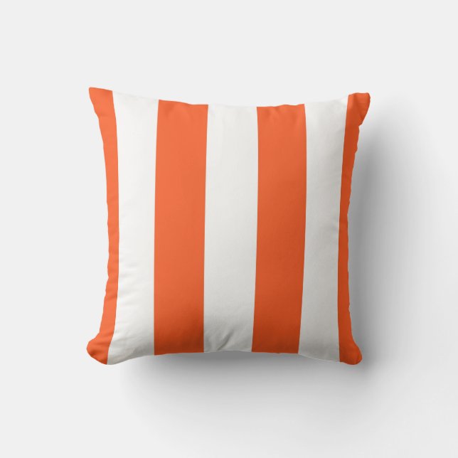 White & Orange Awnings Striped Decorative  Cushion (Front)