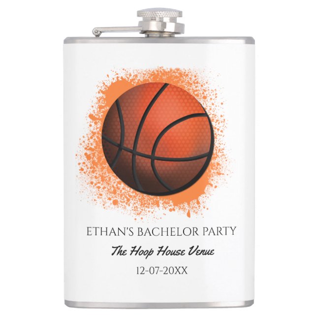White Orange Basketball themed party weekend Hip Flask (Front)