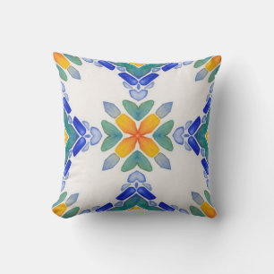 White orange blue green mosaic tile pattern cushion