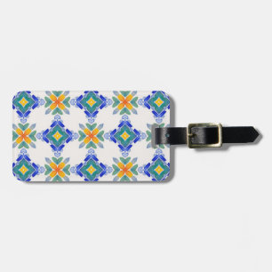 White orange blue green mosaic tile pattern luggage tag