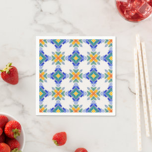 White orange blue green mosaic tile pattern napkin