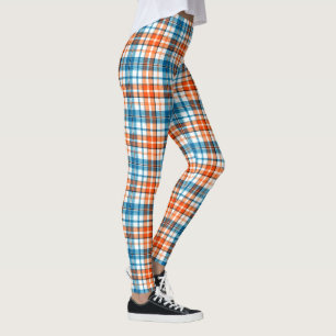 White Orange Blue Plaid Tartan Design  Leggings