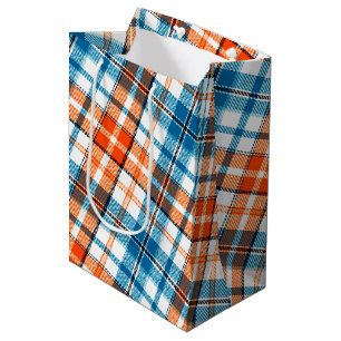 White Orange Blue Plaid Tartan Design Medium Gift Bag