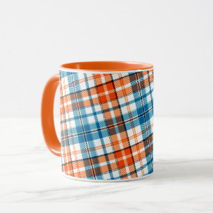 White Orange Blue Plaid Tartan Design Mug