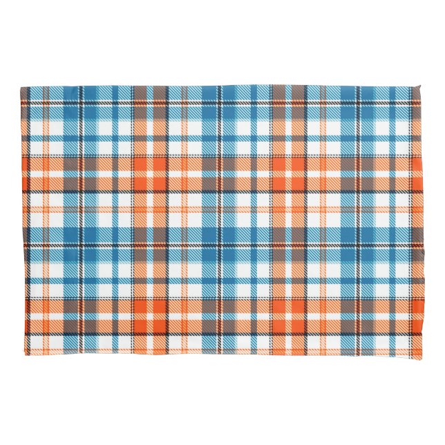 White Orange Blue Plaid Tartan Design  Pillowcase (Front)