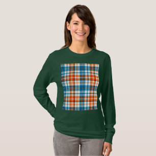 White Orange Blue Plaid Tartan Design  T-Shirt