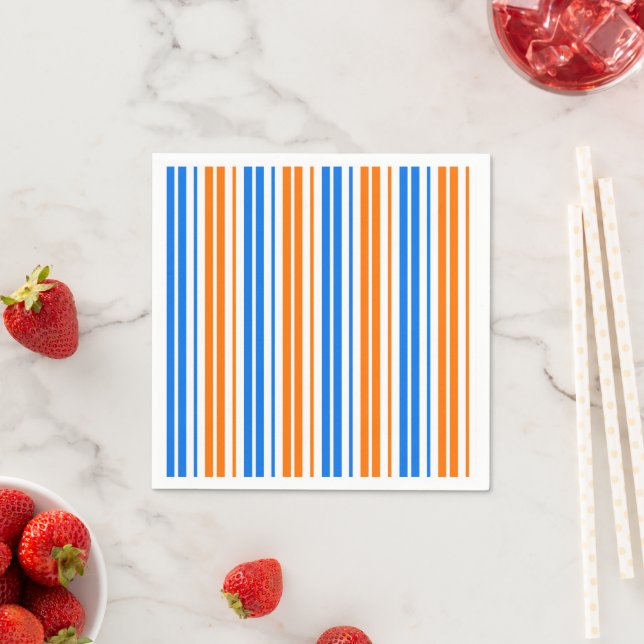 White Orange Blue Vertical Stripes Design   Napkin (Insitu)
