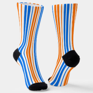 White Orange Blue Vertical Stripes Design Socks