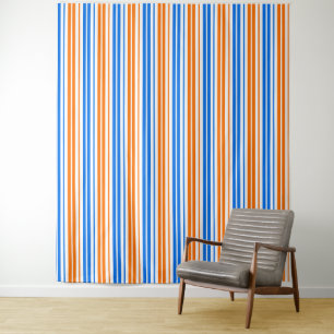 White Orange Blue Vertical Stripes Design   Tapestry