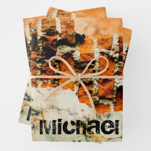 White orange Cool brick wall grafiti Custom name Wrapping Paper Sheet