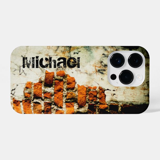 White orange Cool old brick wall grafiti Your name iPhone Case (Back Horizontal)