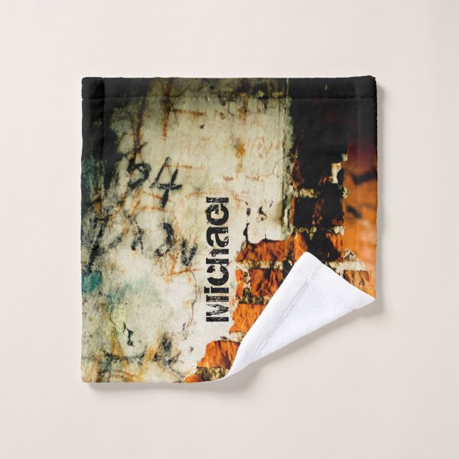 White orange Cool old brick wall grafiti Your name Wash Cloth (Wash Cloth)