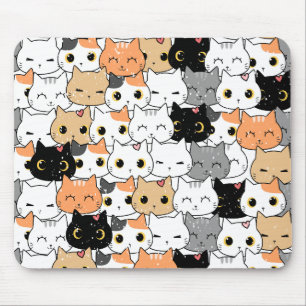White Orange Cute Cat Pattern Mouse Mat