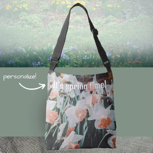 White Orange Daffodils in the Spring Garden Crossbody Bag