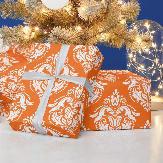 White & Orange Floral Damasks Tissue Paper (Holidays)