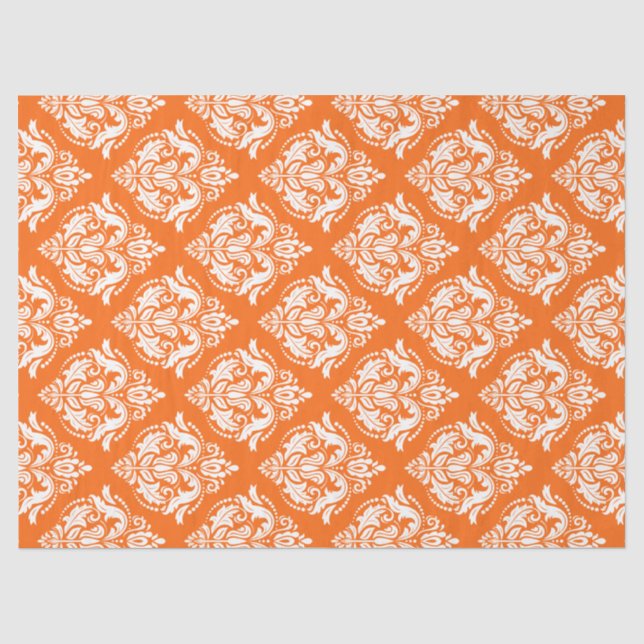White & Orange Floral Damasks Tissue Paper (Front)