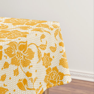 White orange floral flower honeycomb cotton dining tablecloth