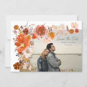 White Orange Floral Frame Bouquet Wedding Photo Save The Date