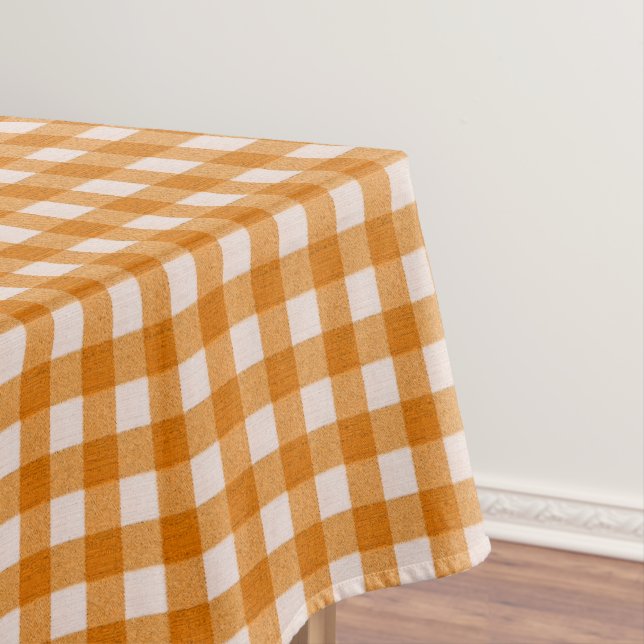 White & Orange Gingham Pattern | Cotton Chequered Tablecloth (In Situ)