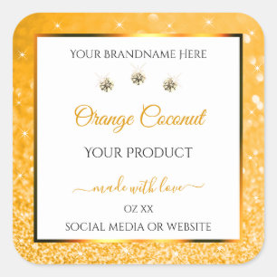 White Orange Glitter Stars Product Packaging Label