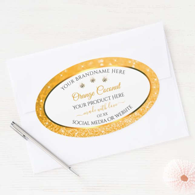 White Orange Glitter Stars Product Packaging Label (Envelope)