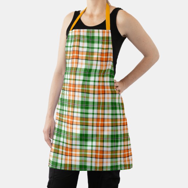 White Orange Green Plaid Tartan Design  Apron (Insitu)